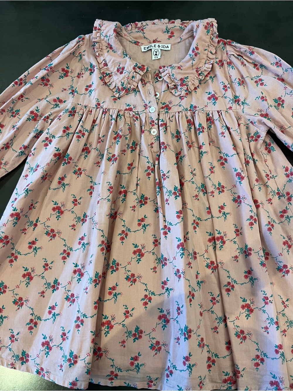 Emile & Ida Pink Floral Ruffled Collar Dress Girls Size 6